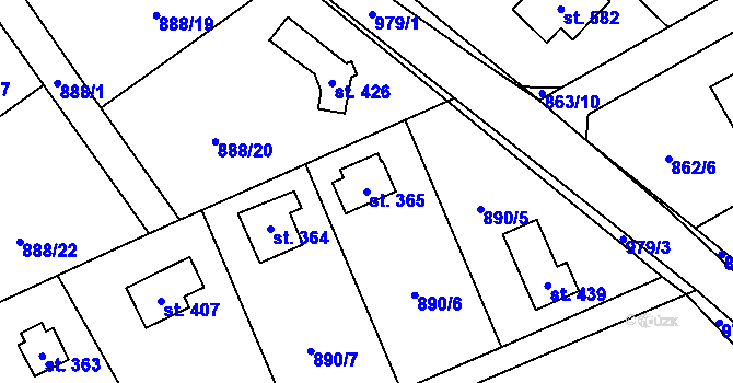 Parcela st. 365 v KÚ Tehovec, Katastrální mapa