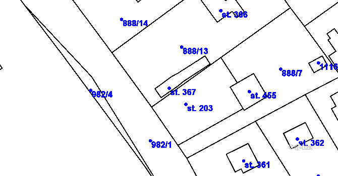 Parcela st. 367 v KÚ Tehovec, Katastrální mapa