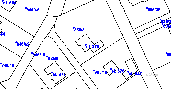 Parcela st. 375 v KÚ Tehovec, Katastrální mapa