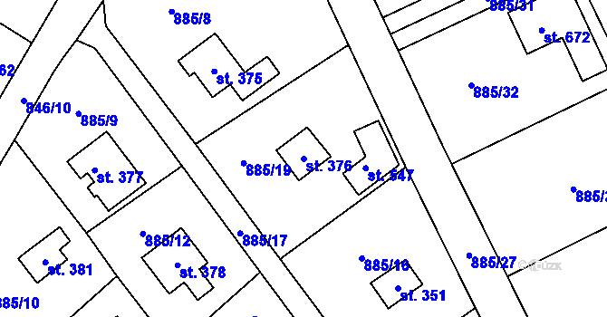 Parcela st. 376 v KÚ Tehovec, Katastrální mapa