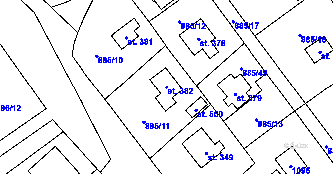 Parcela st. 382 v KÚ Tehovec, Katastrální mapa