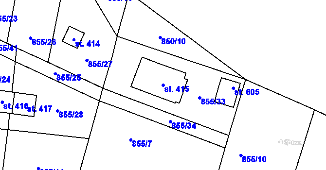 Parcela st. 415 v KÚ Tehovec, Katastrální mapa