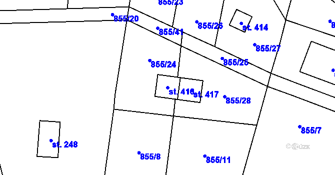 Parcela st. 416 v KÚ Tehovec, Katastrální mapa