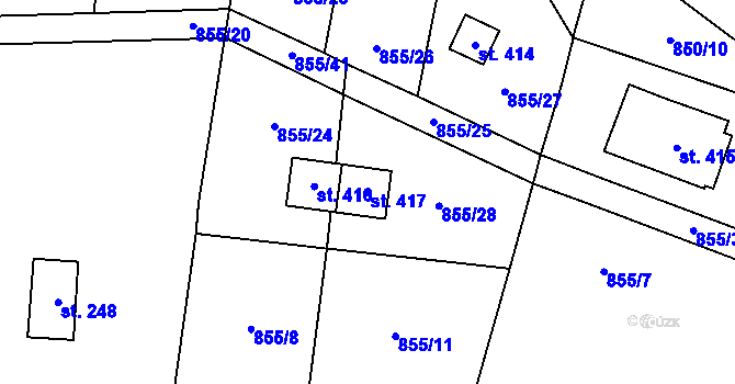 Parcela st. 417 v KÚ Tehovec, Katastrální mapa
