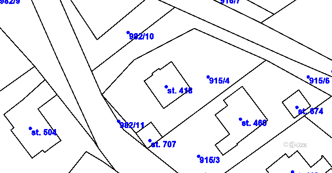 Parcela st. 418 v KÚ Tehovec, Katastrální mapa