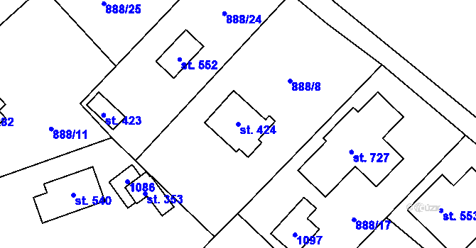Parcela st. 424 v KÚ Tehovec, Katastrální mapa