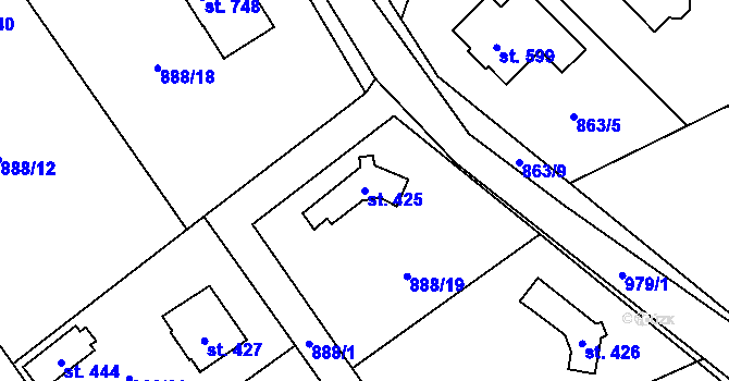 Parcela st. 425 v KÚ Tehovec, Katastrální mapa