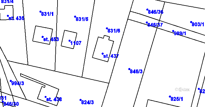 Parcela st. 437 v KÚ Tehovec, Katastrální mapa