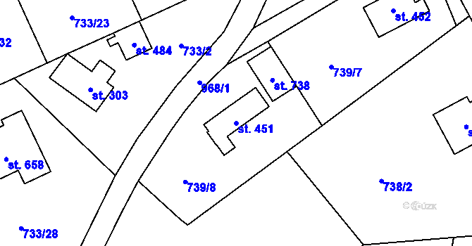 Parcela st. 451 v KÚ Tehovec, Katastrální mapa