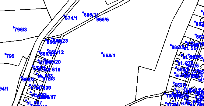 Parcela st. 668/1 v KÚ Tehovec, Katastrální mapa