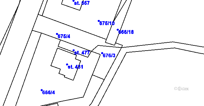 Parcela st. 676/3 v KÚ Tehovec, Katastrální mapa