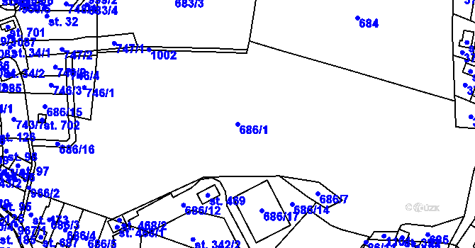 Parcela st. 686/1 v KÚ Tehovec, Katastrální mapa