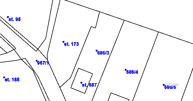 Parcela st. 686/3 v KÚ Tehovec, Katastrální mapa