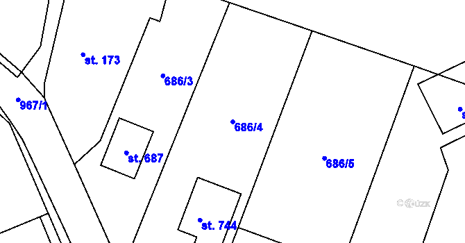 Parcela st. 686/4 v KÚ Tehovec, Katastrální mapa