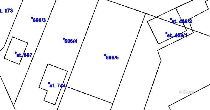 Parcela st. 686/5 v KÚ Tehovec, Katastrální mapa