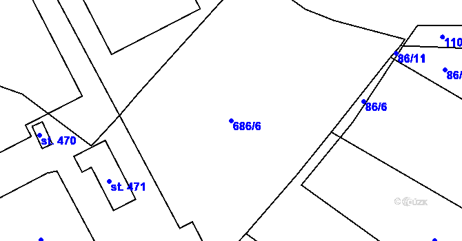 Parcela st. 686/6 v KÚ Tehovec, Katastrální mapa
