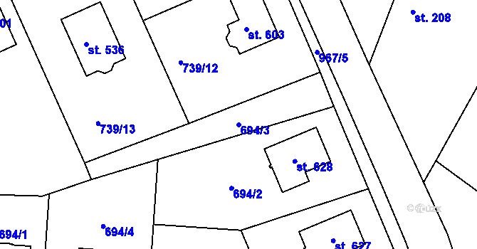 Parcela st. 694/3 v KÚ Tehovec, Katastrální mapa