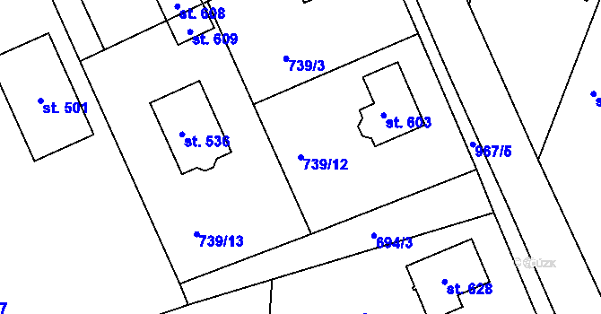 Parcela st. 739/12 v KÚ Tehovec, Katastrální mapa