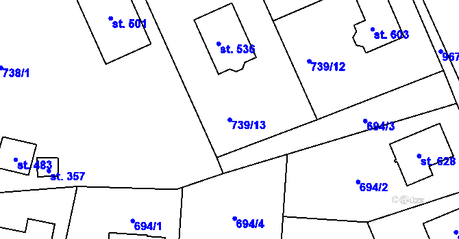 Parcela st. 739/13 v KÚ Tehovec, Katastrální mapa