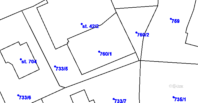 Parcela st. 760/1 v KÚ Tehovec, Katastrální mapa