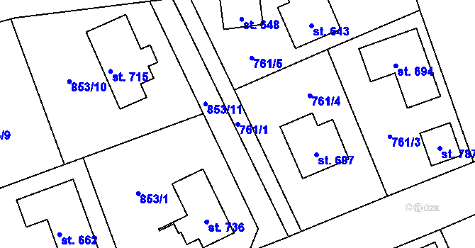 Parcela st. 761/1 v KÚ Tehovec, Katastrální mapa