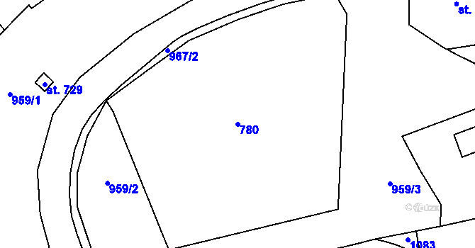 Parcela st. 780 v KÚ Tehovec, Katastrální mapa
