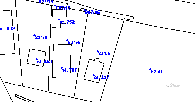 Parcela st. 831/6 v KÚ Tehovec, Katastrální mapa