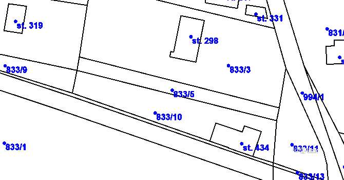 Parcela st. 833/5 v KÚ Tehovec, Katastrální mapa