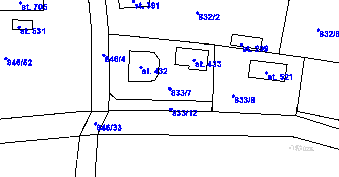 Parcela st. 833/7 v KÚ Tehovec, Katastrální mapa