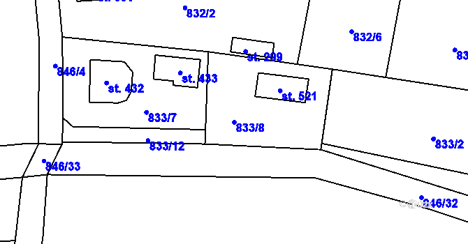 Parcela st. 833/8 v KÚ Tehovec, Katastrální mapa