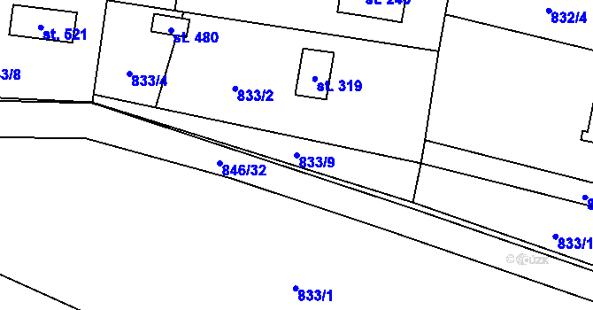 Parcela st. 833/9 v KÚ Tehovec, Katastrální mapa