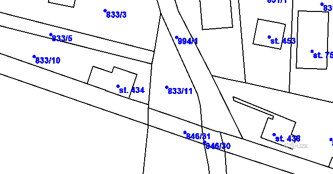 Parcela st. 833/11 v KÚ Tehovec, Katastrální mapa