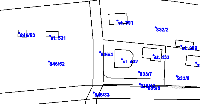 Parcela st. 846/4 v KÚ Tehovec, Katastrální mapa