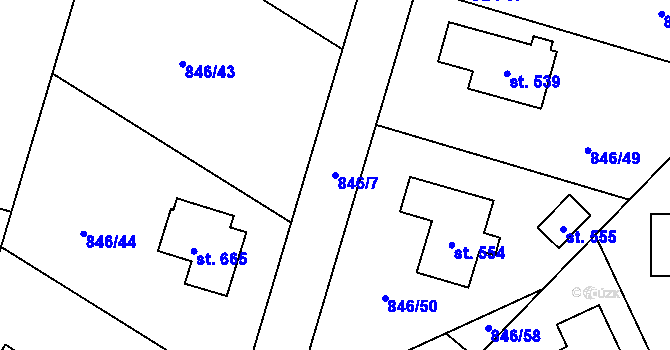 Parcela st. 846/7 v KÚ Tehovec, Katastrální mapa