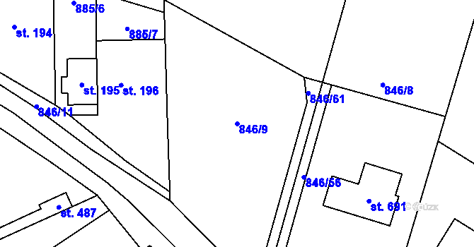 Parcela st. 846/9 v KÚ Tehovec, Katastrální mapa