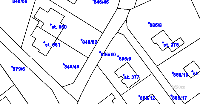 Parcela st. 846/10 v KÚ Tehovec, Katastrální mapa