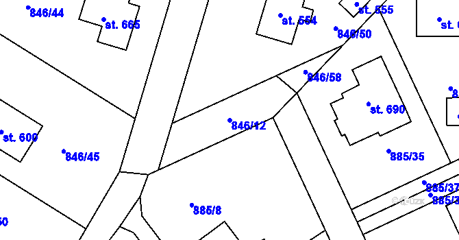 Parcela st. 846/12 v KÚ Tehovec, Katastrální mapa