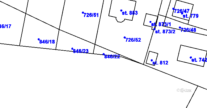 Parcela st. 846/22 v KÚ Tehovec, Katastrální mapa