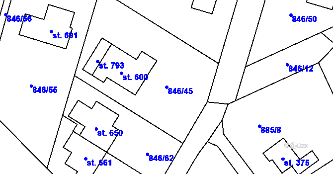 Parcela st. 846/45 v KÚ Tehovec, Katastrální mapa