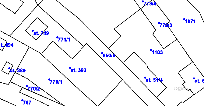 Parcela st. 850/6 v KÚ Tehovec, Katastrální mapa