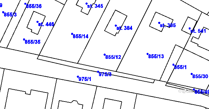 Parcela st. 855/12 v KÚ Tehovec, Katastrální mapa