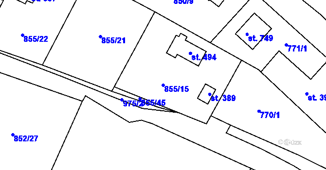 Parcela st. 855/15 v KÚ Tehovec, Katastrální mapa