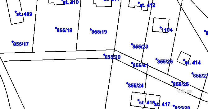 Parcela st. 855/20 v KÚ Tehovec, Katastrální mapa
