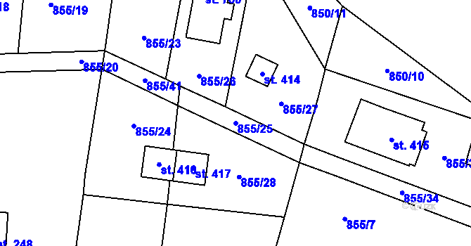 Parcela st. 855/25 v KÚ Tehovec, Katastrální mapa