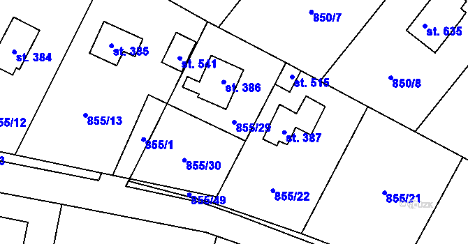 Parcela st. 855/29 v KÚ Tehovec, Katastrální mapa