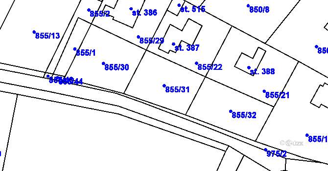 Parcela st. 855/31 v KÚ Tehovec, Katastrální mapa