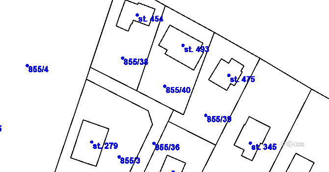 Parcela st. 855/40 v KÚ Tehovec, Katastrální mapa