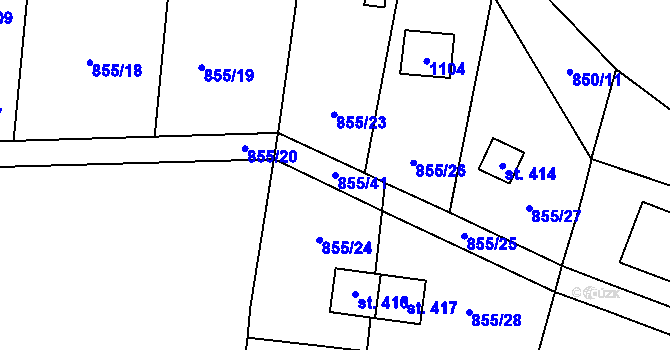 Parcela st. 855/41 v KÚ Tehovec, Katastrální mapa