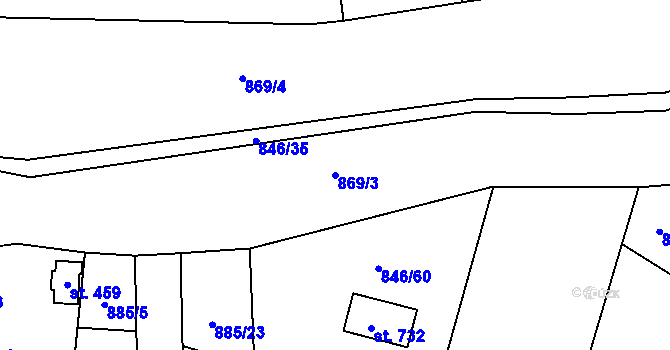 Parcela st. 869/3 v KÚ Tehovec, Katastrální mapa