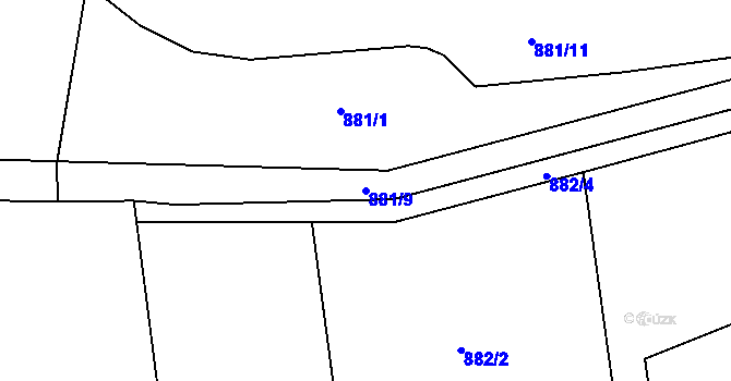 Parcela st. 881/9 v KÚ Tehovec, Katastrální mapa